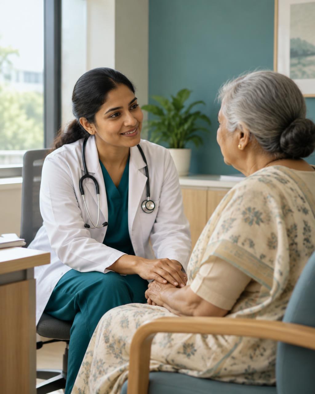 Illustrative doctor and patient consultation